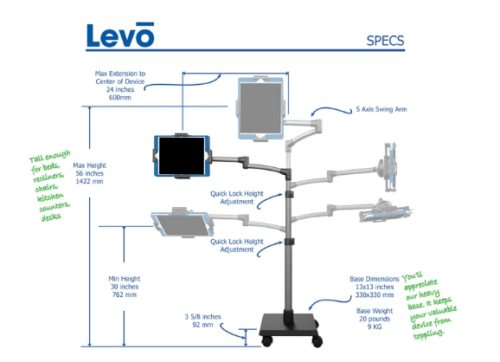 LEVO G2 Deluxe Tablet Stand Specs
